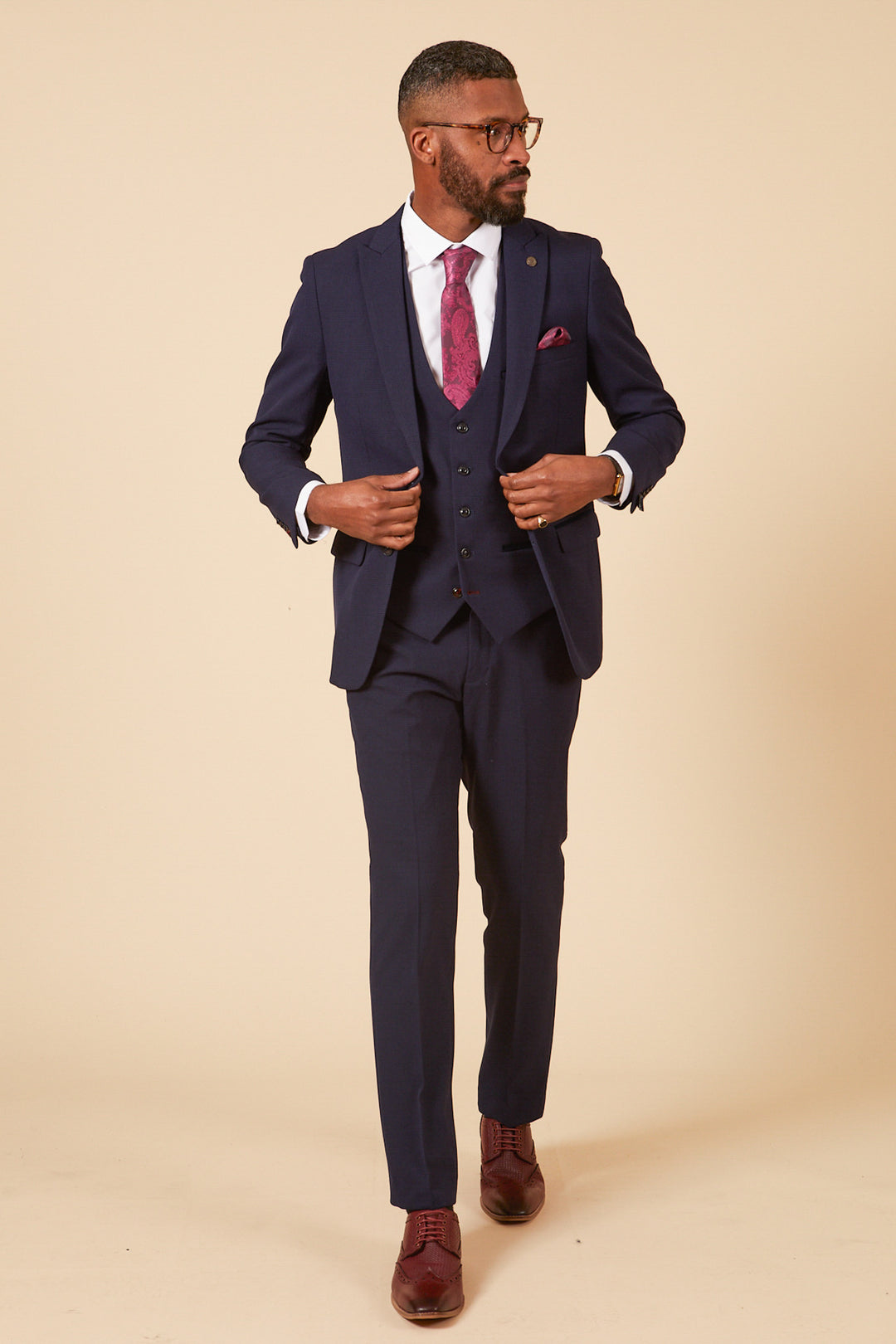 BROMLEY - Navy Check Three Piece Suit