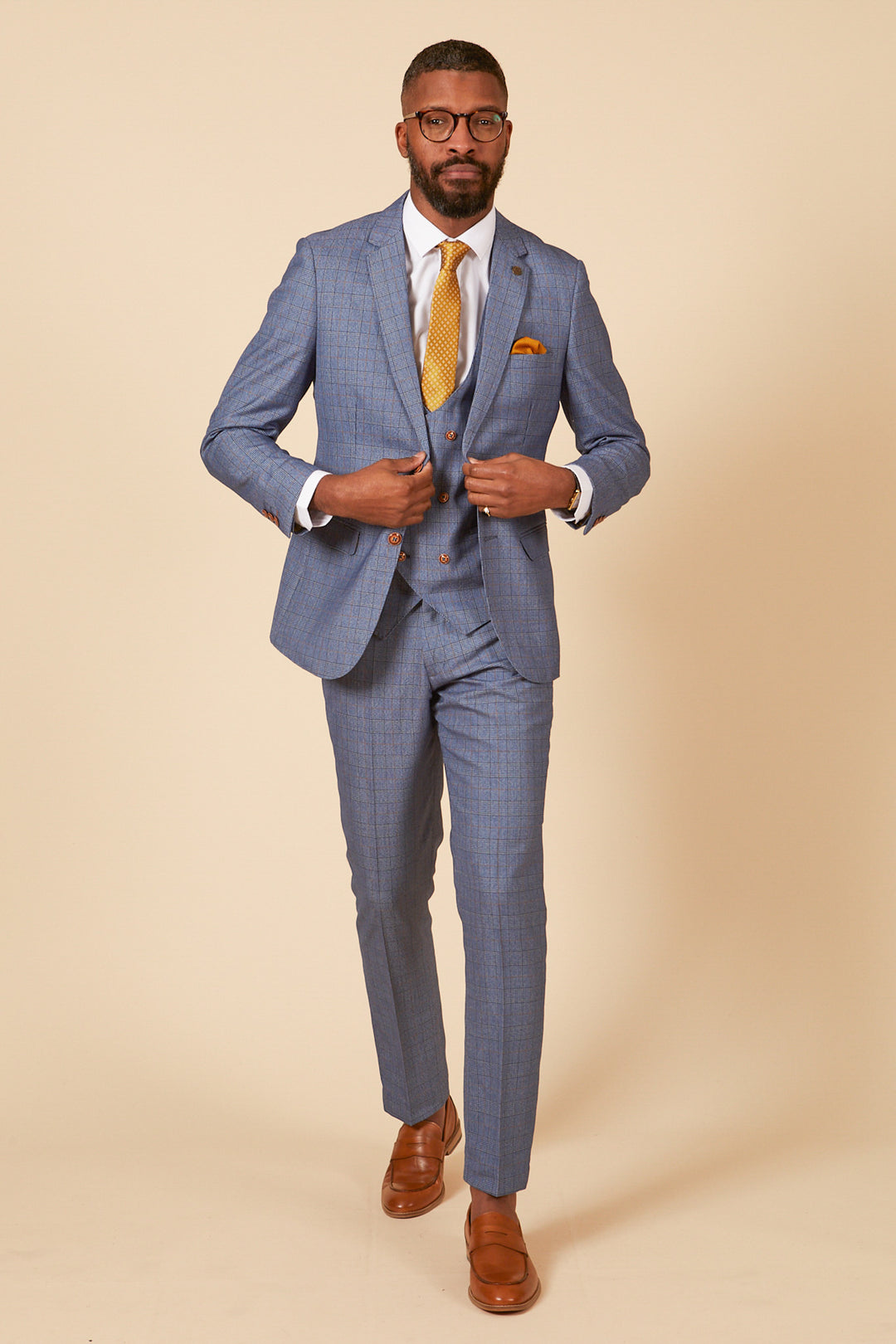Wedding Suit Blue Colour Coat Pant Check GEORGE Light Blue Check
