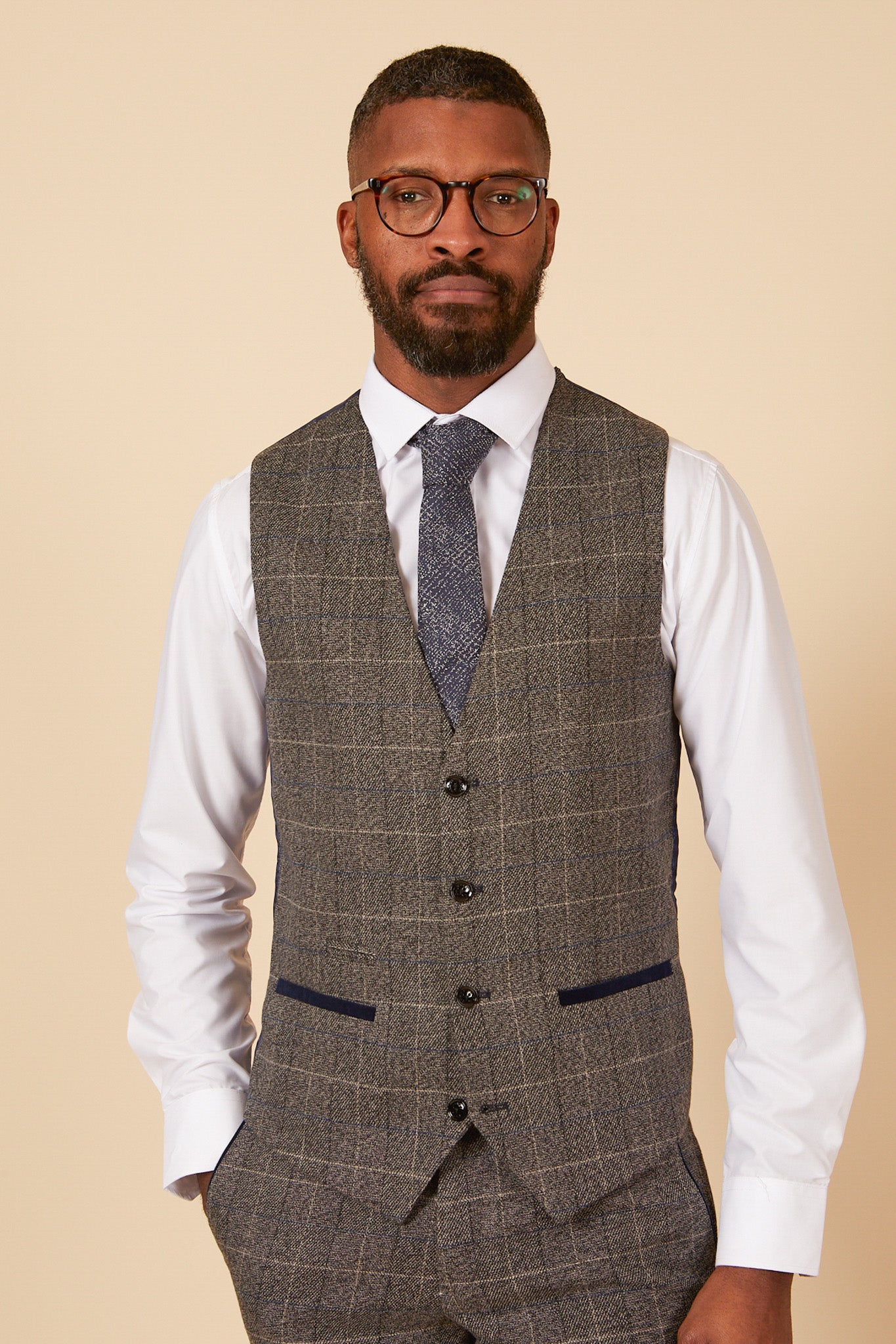 Men's Marc Darcy LEN SCOTT Grey Tweed Check Waistcoat