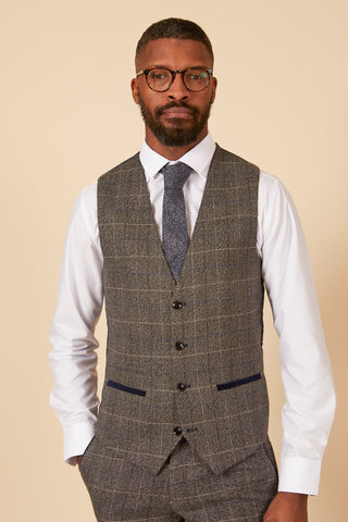 Grey Tweed Check Three Piece Suit | Marc Darcy