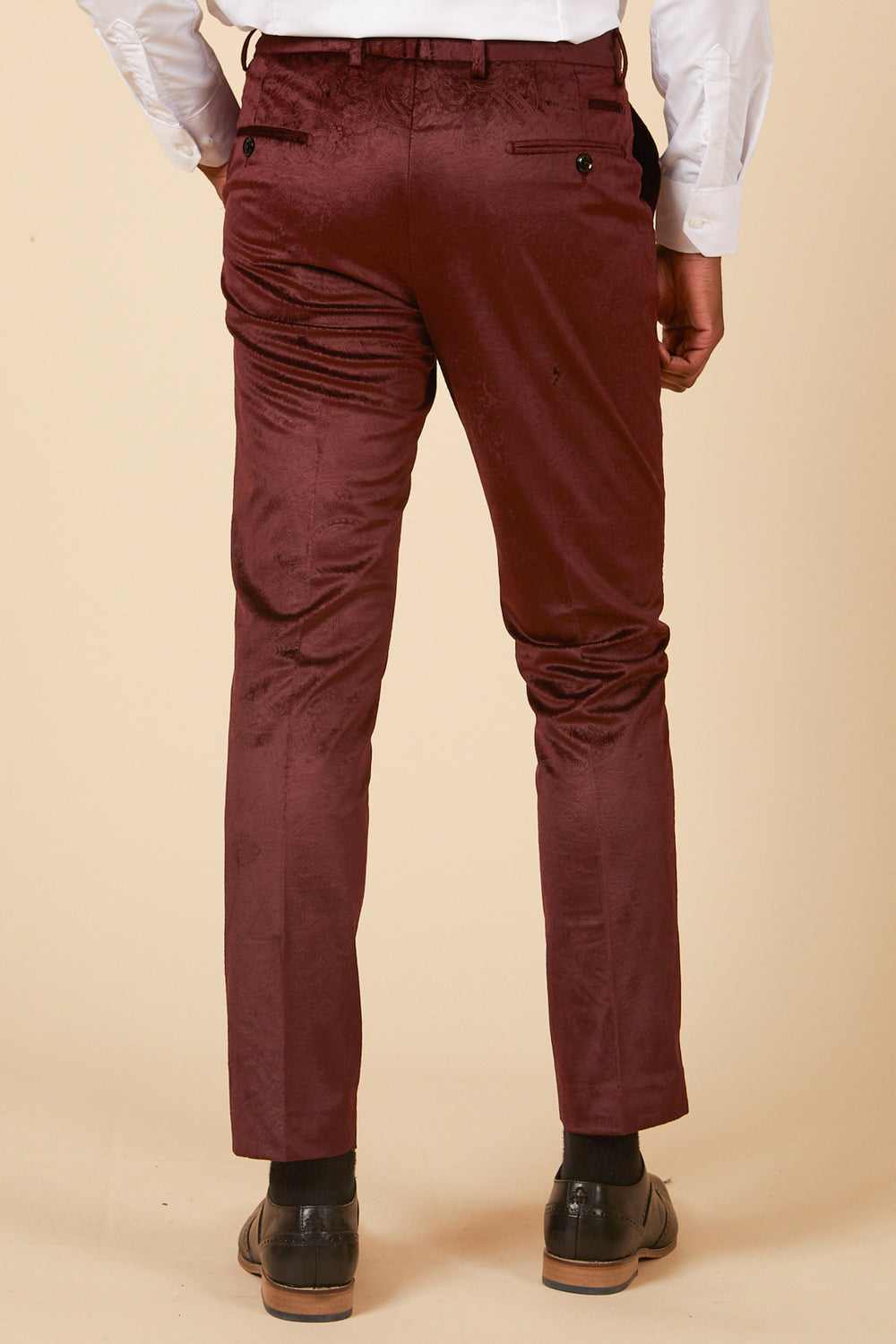 SIMON - Wine Velvet Jacquard Trousers