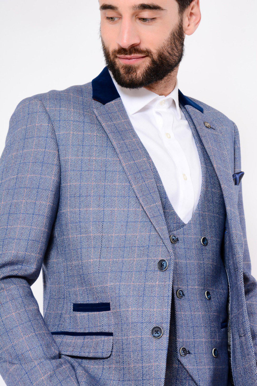 HILTON - Blue Tweed Suit with Double Breasted Waistcoat