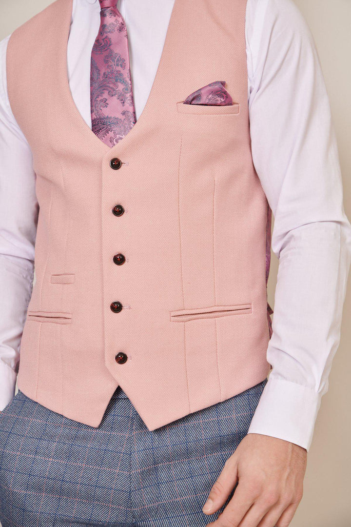 BROMLEY - Stone Check Suit with Kelvin Pink Waistcoat