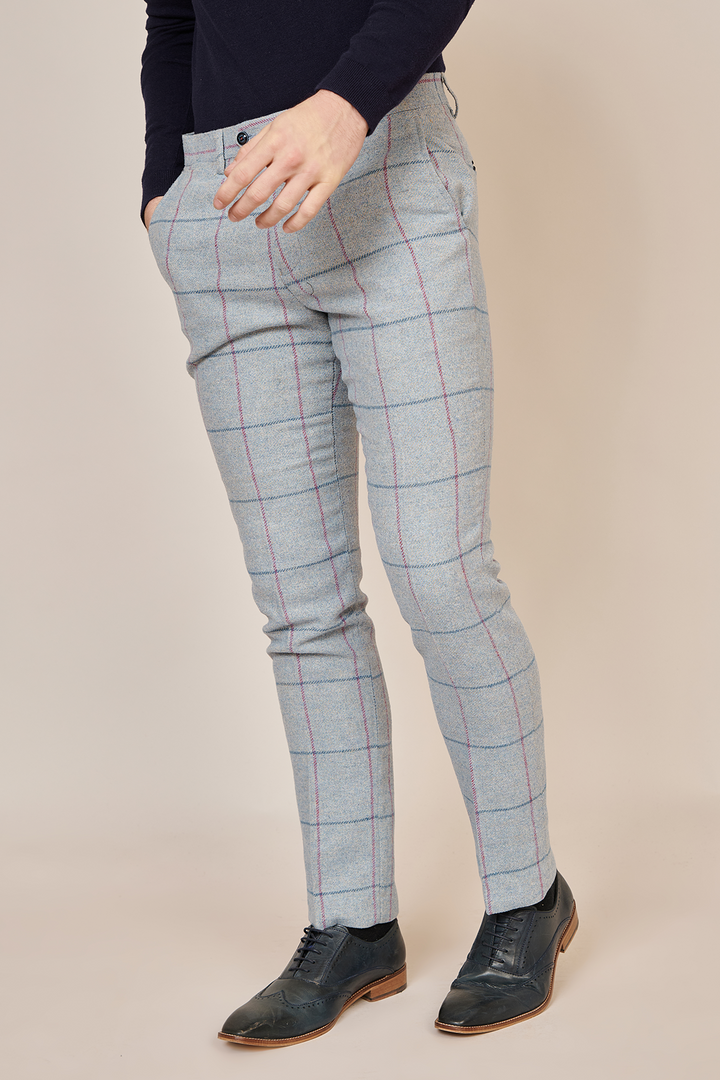 NICOLAS - Sky Check Tweed Trousers