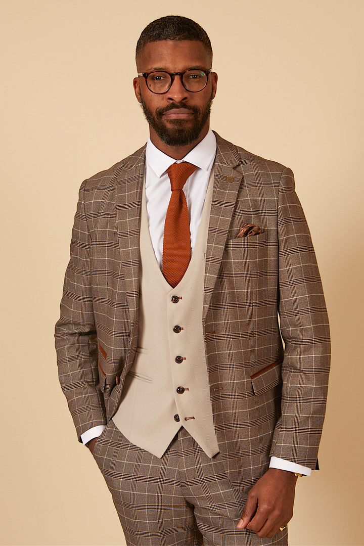 RAY - Tan Check Suit With HM5 Waistcoat