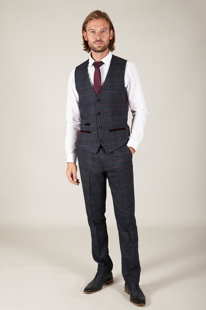 LUCA - Navy Check Tweed Waistcoat