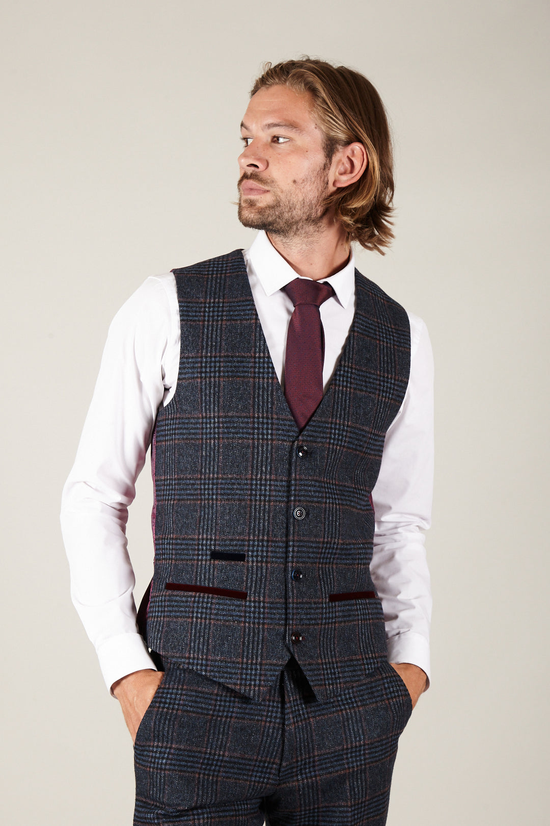 LUCA - Navy Check Tweed Waistcoat