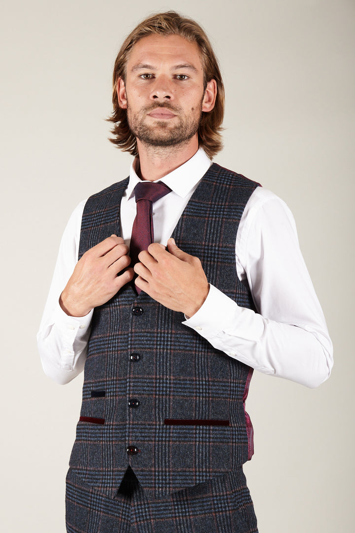 LUCA - Navy Check Tweed Waistcoat