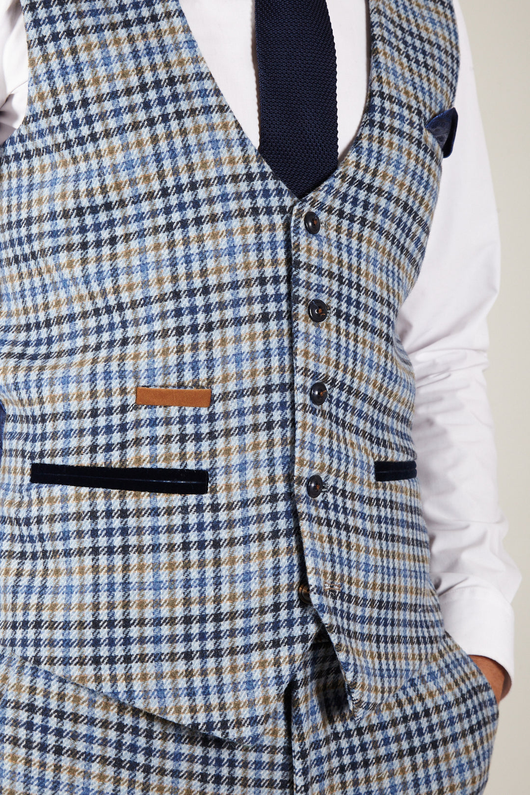 WATSON - Blue Tan Tweed Check Single Breasted Waistcoat