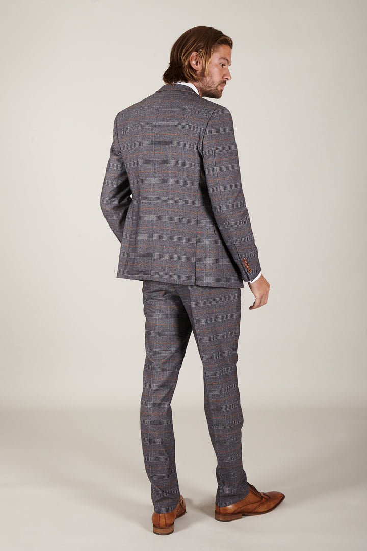 JENSON - Grey Check Suit With KELVIN Tan Waistcoat