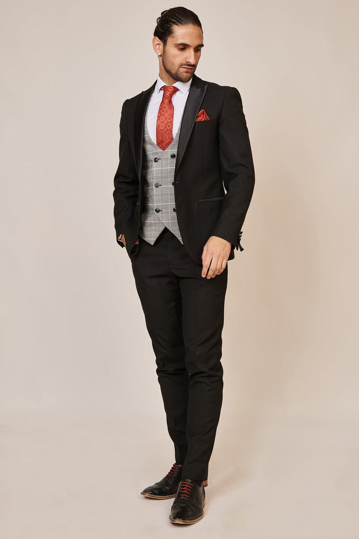 DALTON - Black Tux Lapel Suit With Ross Waistcoat