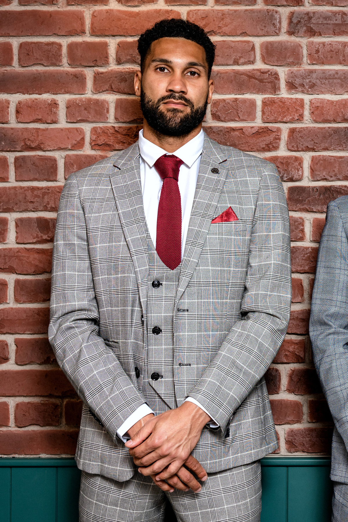 The Sheffield Utd Collection - Wes Foderingham in Ross Grey Check Suit-celebs-Marc Darcy-Marc Darcy