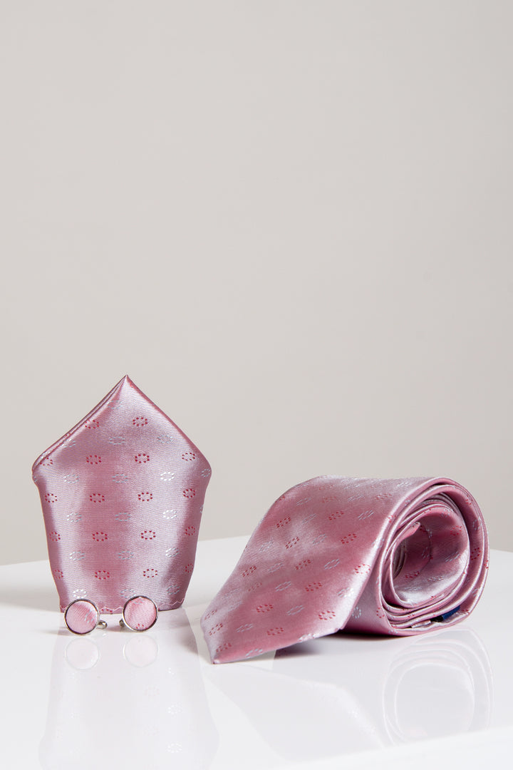 TS CIRCLE - Pink Circle Tie and Pocket Square Set