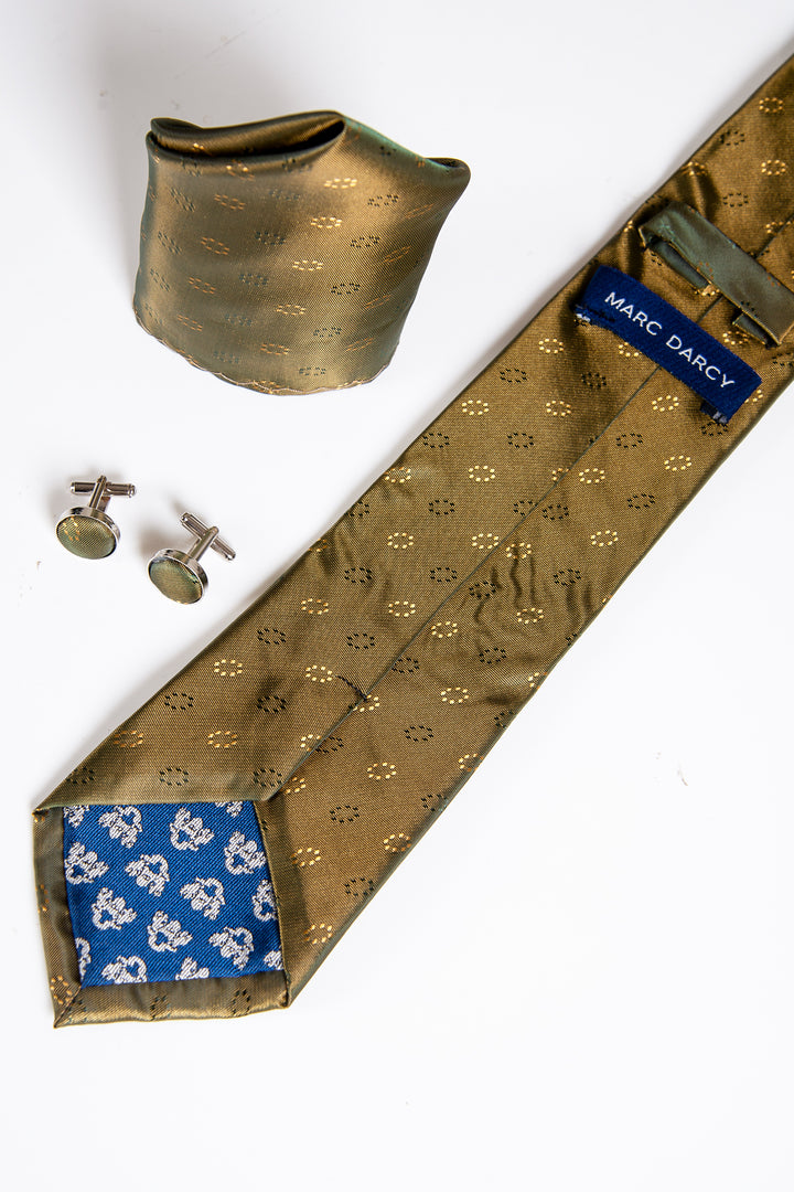 TS CIRCLE - Gold Circle Tie and Pocket Square Set