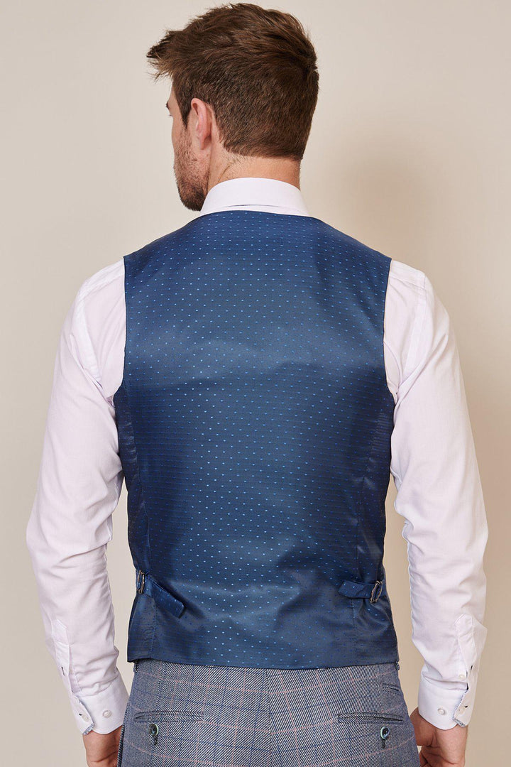 HILTON - Blue Tweed Check Double Breasted Waistcoat