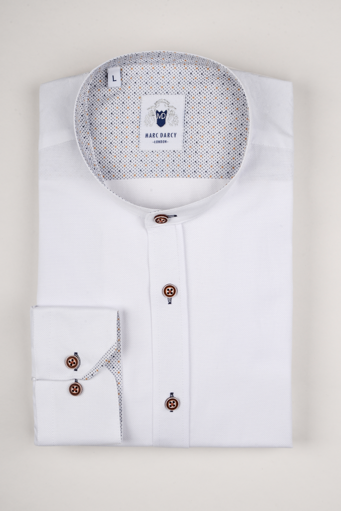 ARCHIE Grandad Collar Shirt Tan Buttons
