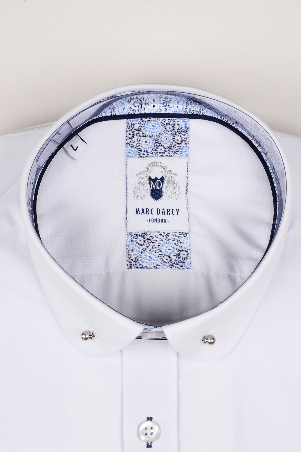 Benson White Penny Collar Shirt with Collar Bar | Marc Darcy Benson White Penny Collar Shirt with Collar Bar | Marc Darcy