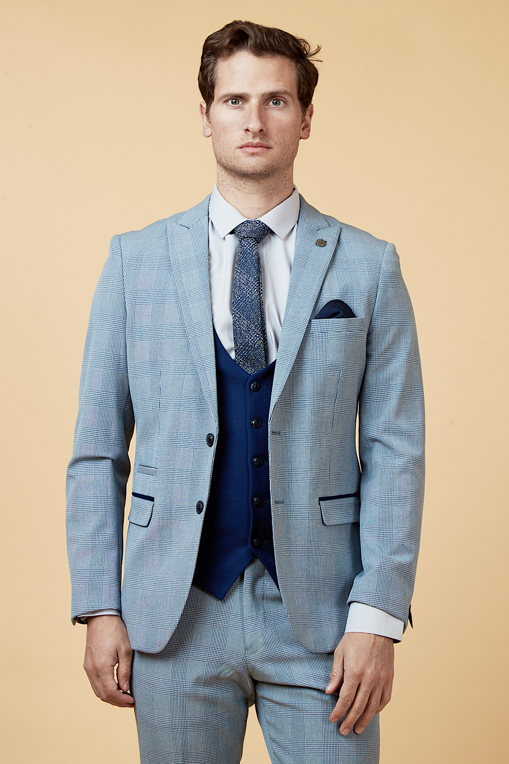 BROMLEY - Sky Check Suit with Kelvin Royal Waistcoat