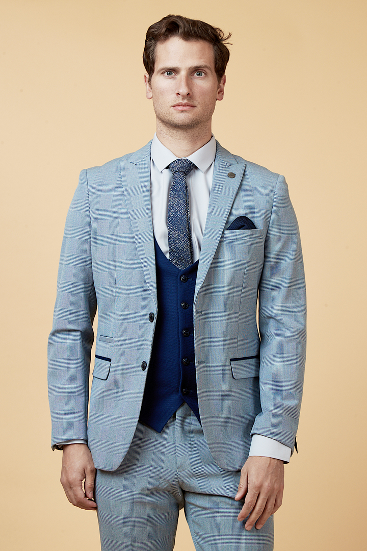 BROMLEY - Sky Check Suit with Kelvin Royal Waistcoat