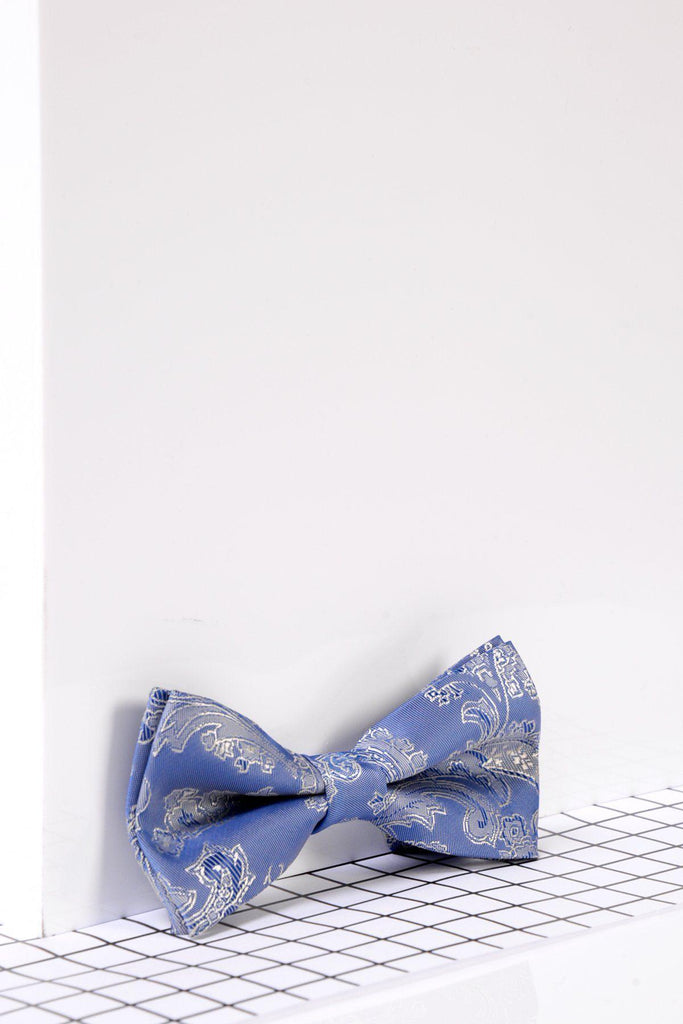 Sky Blue Paisley Print Bow Tie