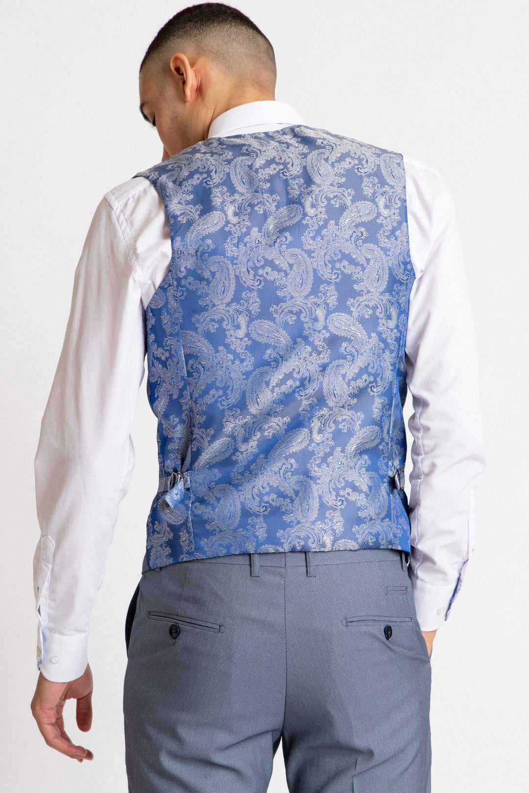 DANNY - Blue Grey Single Breasted Waistcoat