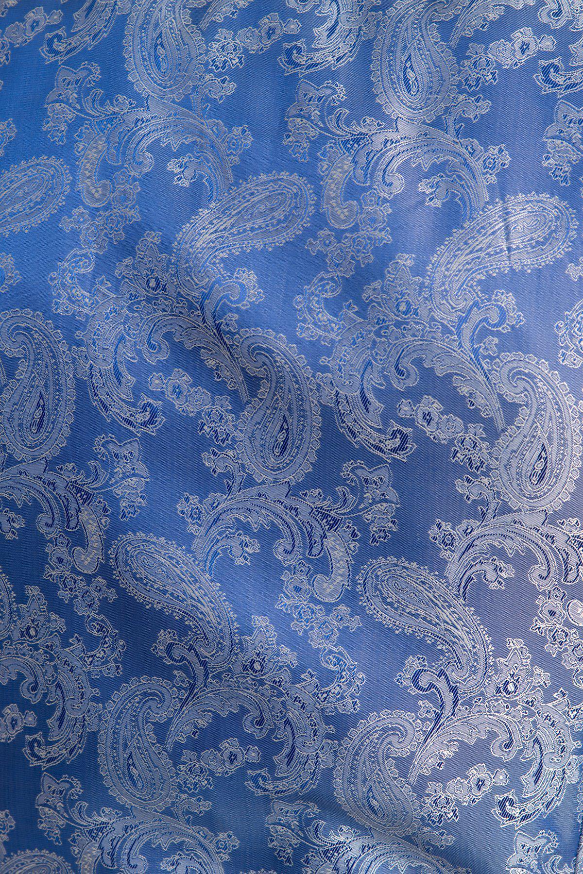 The DANNY Blue Grey Single Breasted Waistcoat by Marc Darcy features a refined blue-grey fabric with a silver paisley pattern, ideal for sophisticated office wear.