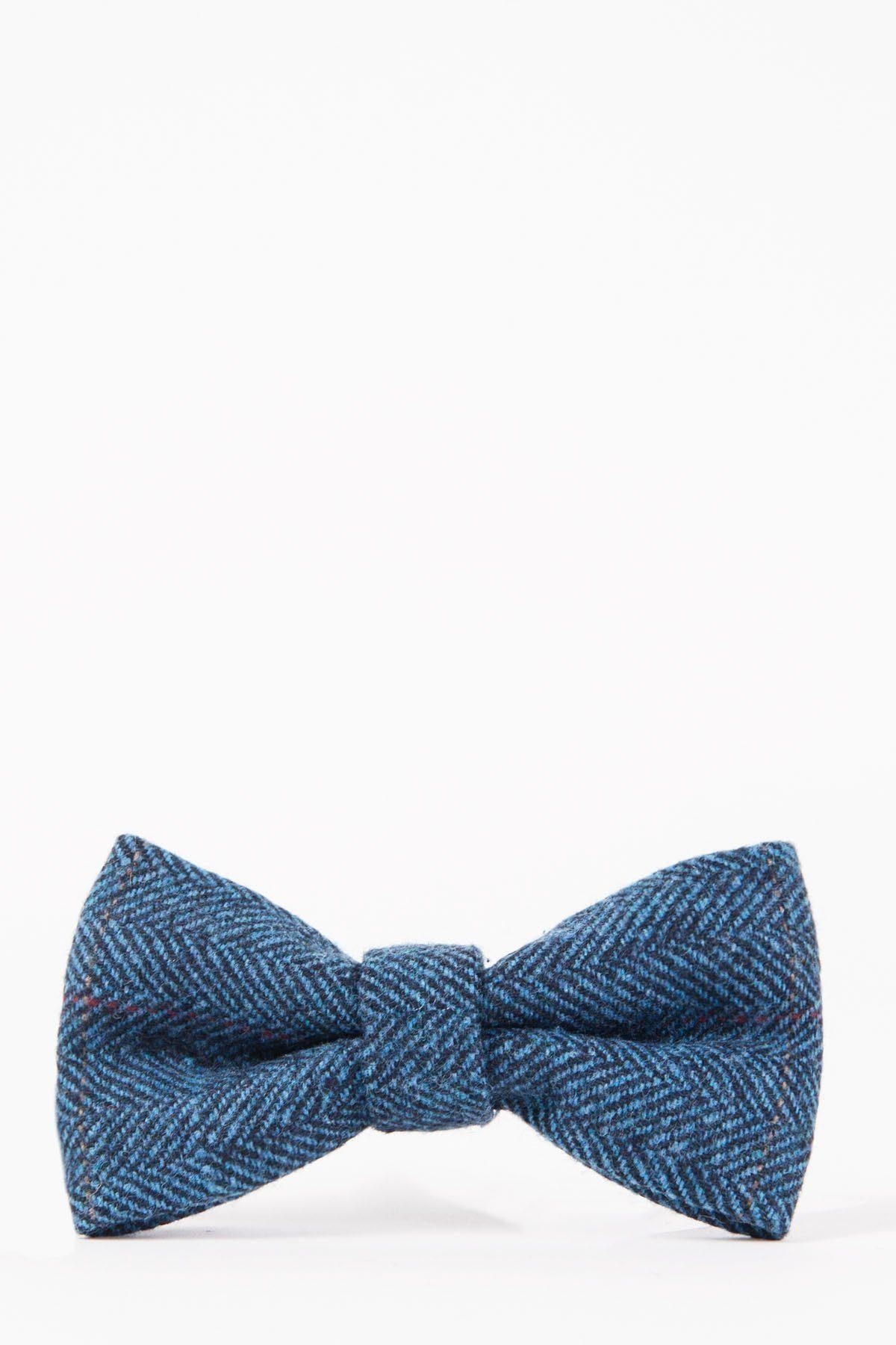 The DION - Blue Tweed Check Bow Tie by Accessory is shown on a plain white background—an ideal choice for adding timeless style to any country wedding look.