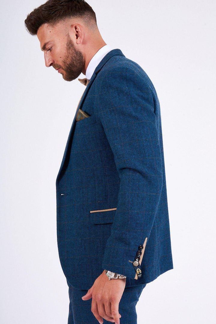 DION - Blue Tweed Check Suit With DX7 Oak Waistcoat
