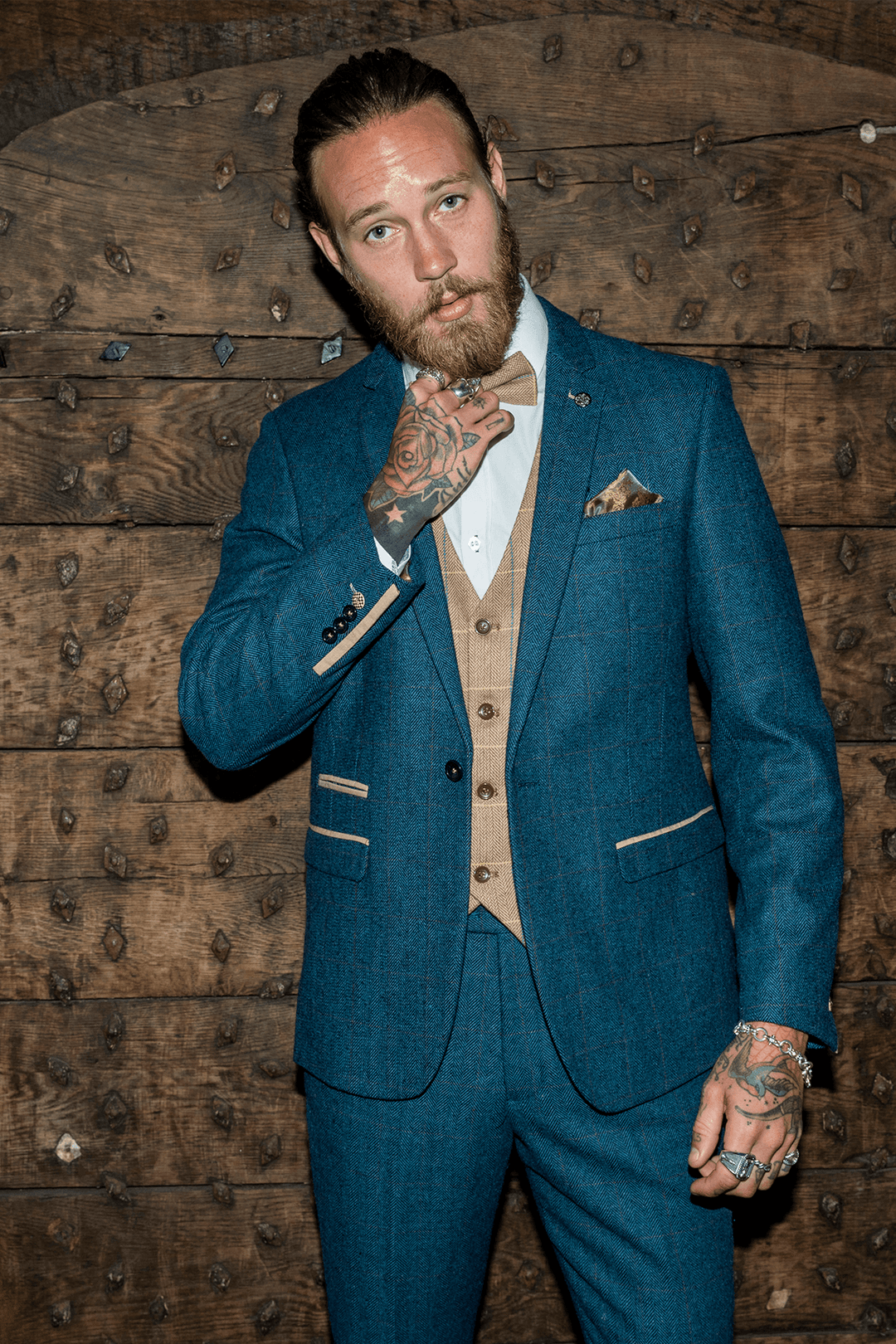 DION - Blue Tweed Check Suit With DX7 Oak Waistcoat