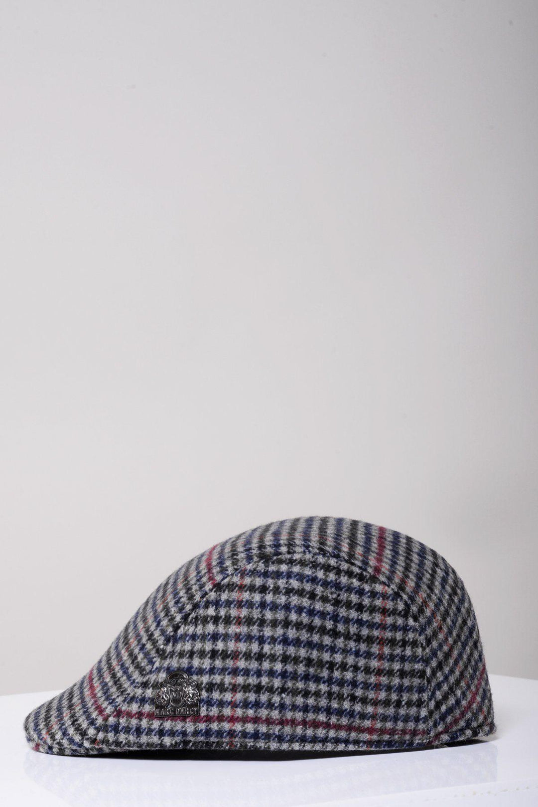 EDWARD - Navy Grey Check Tweed Flat Cap