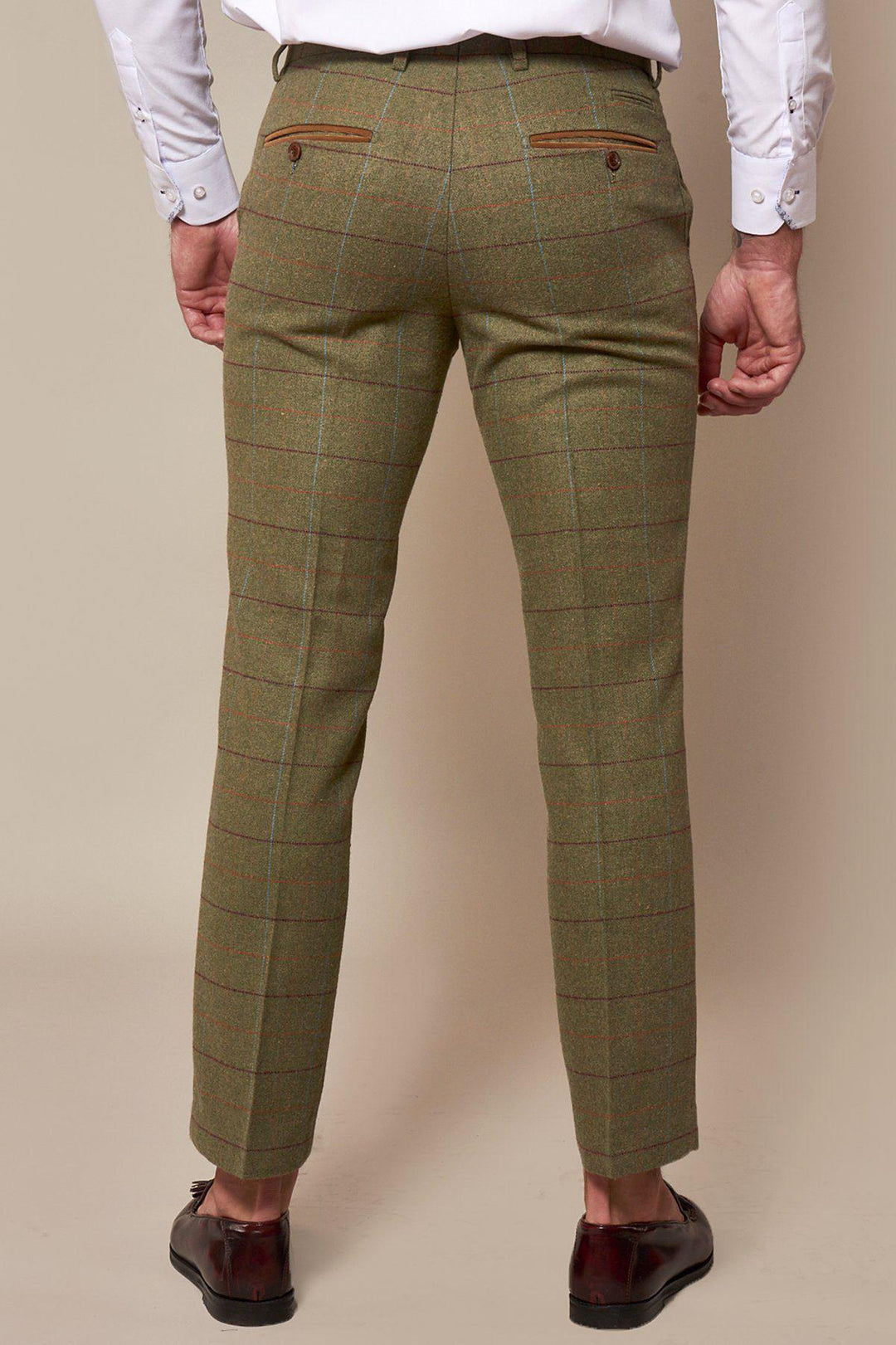 ELLIS - Moss Green Check Tweed Trousers