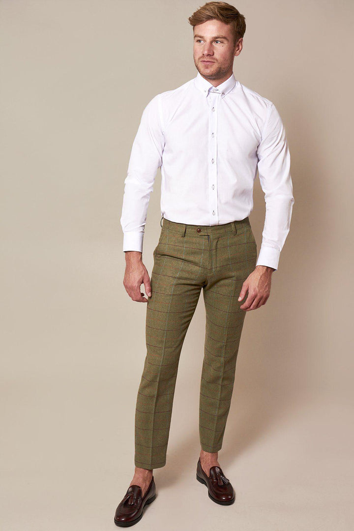 ELLIS - Moss Green Check Tweed Trousers