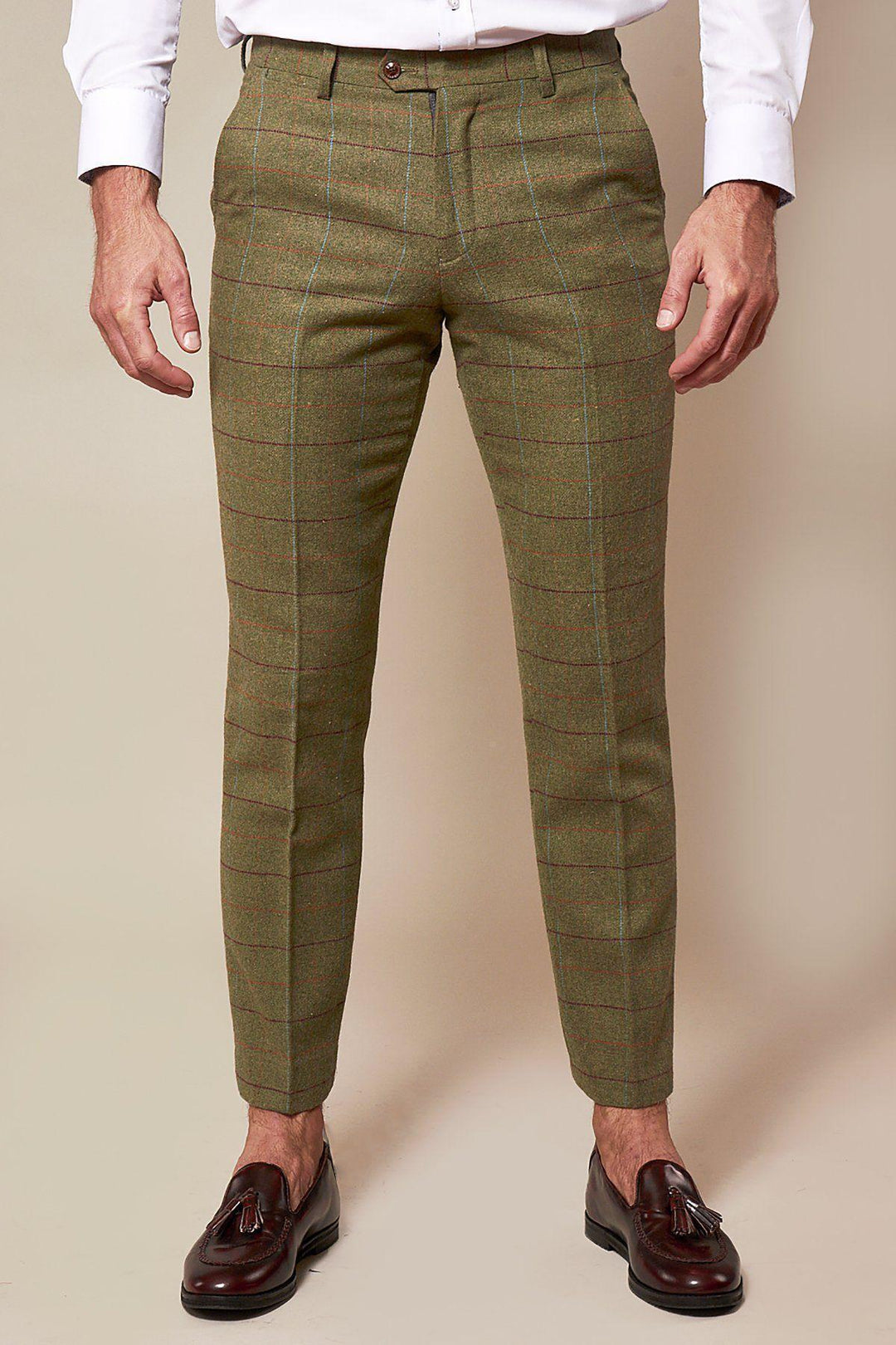 ELLIS - Moss Green Check Tweed Trousers