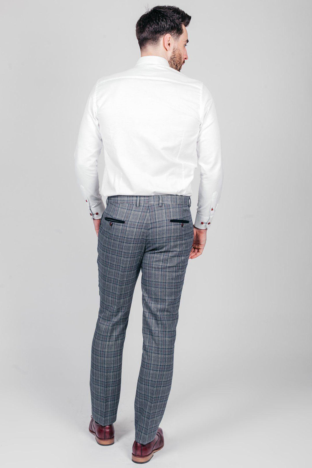 ENZO - Blue Grey Check Tweed Trousers