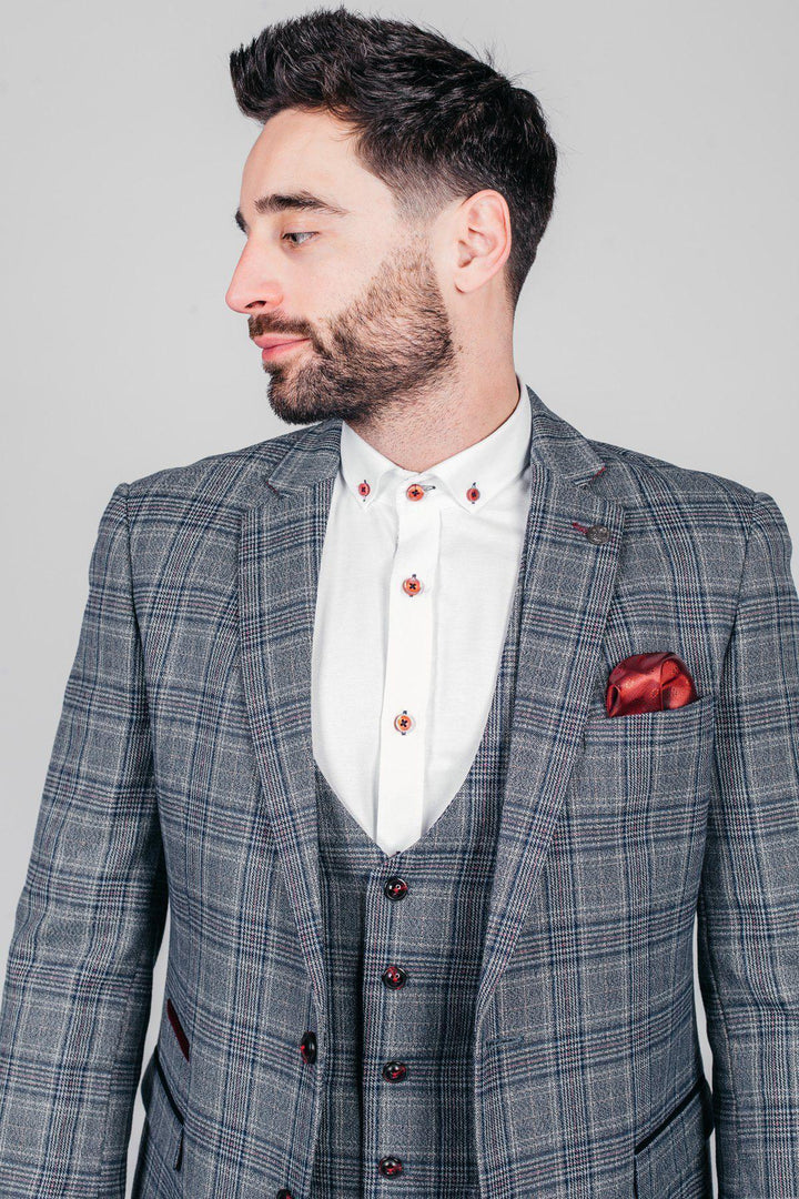 ENZO - Blue Grey Tweed Check Blazer