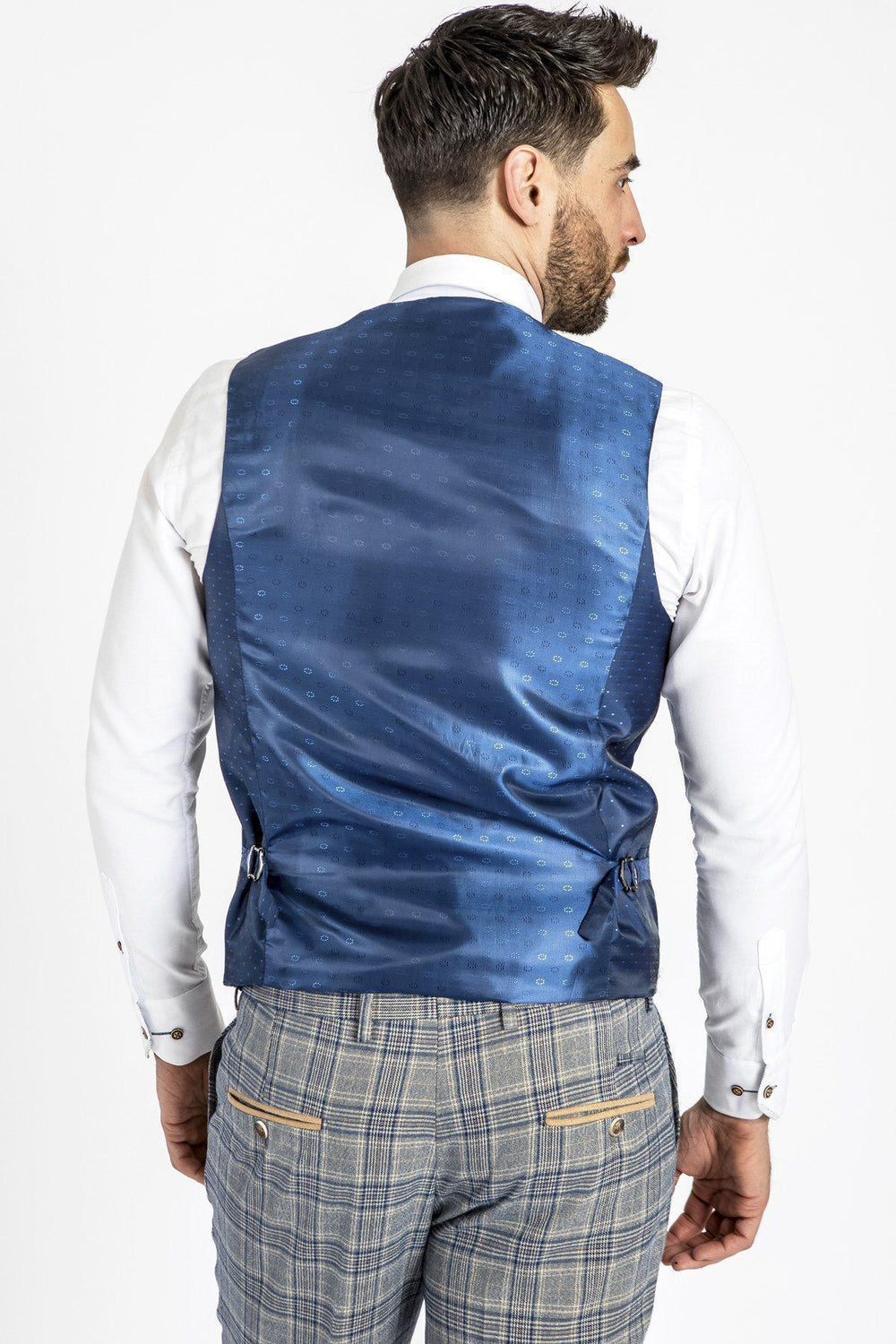 ENZO - Sky Stone Check Tweed Single Breasted Waistcoat