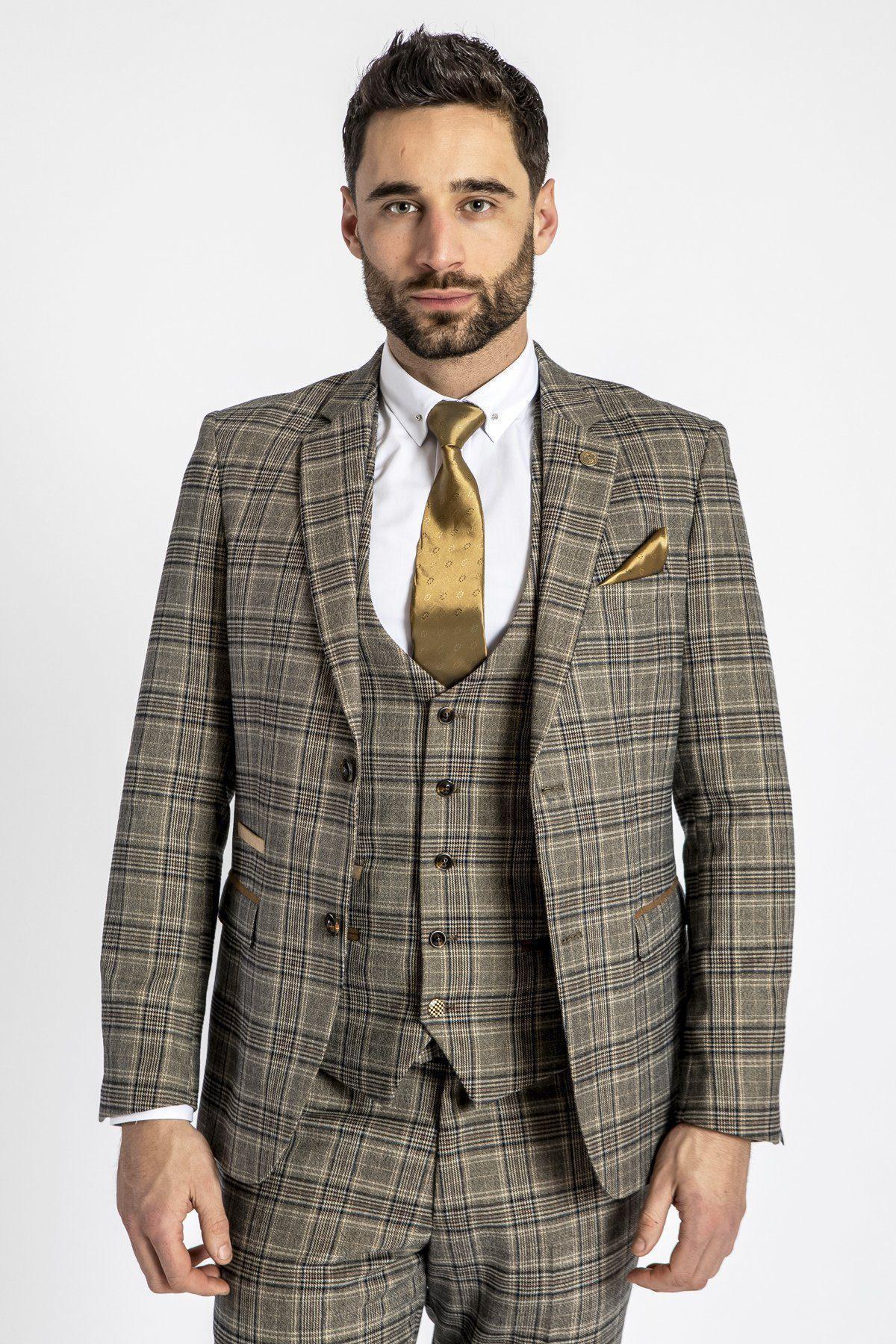 ENZO - Tan Tweed Check Blazer – Marc Darcy