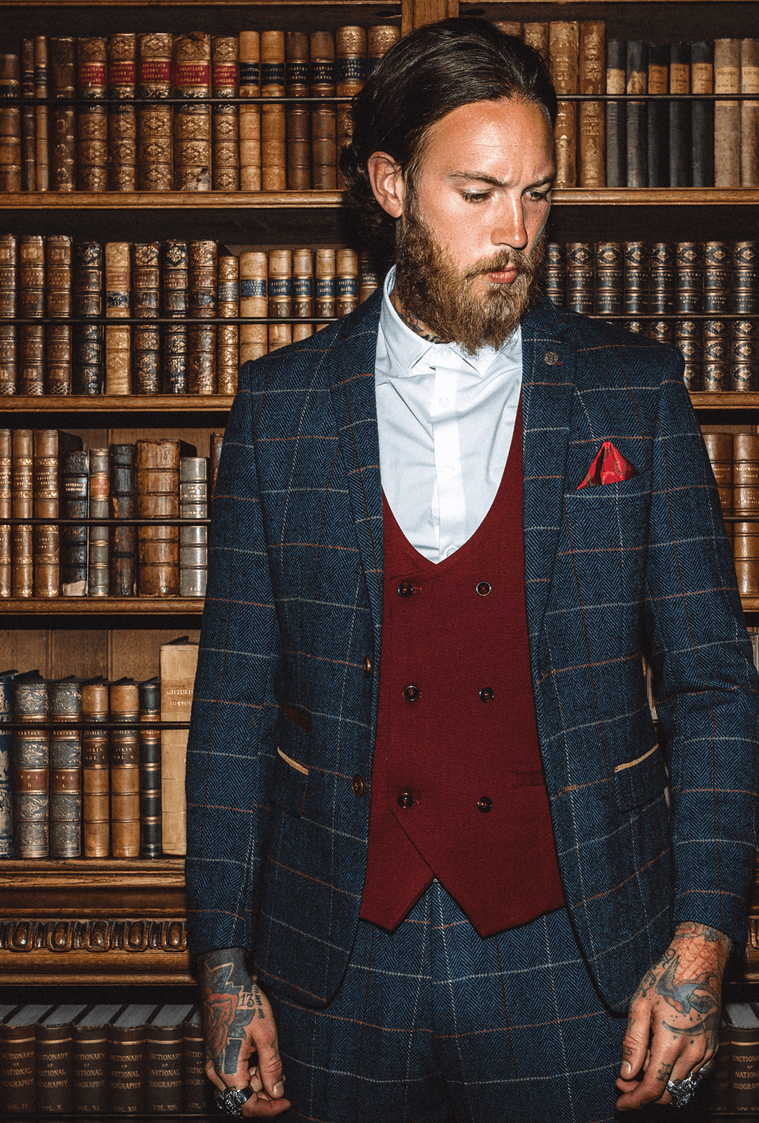 ETON Navy Tweed Blazer With Wine Waistcoat Marc Darcy
