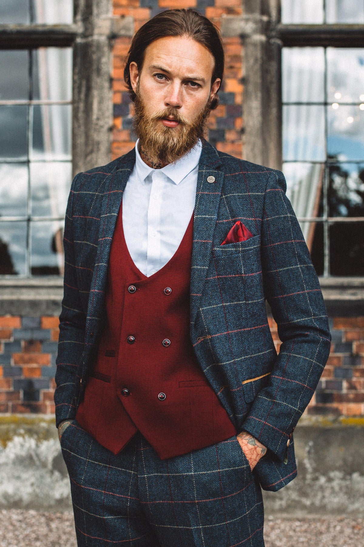 ETON Navy Tweed Blazer - With Wine Waistcoat – Marc Darcy
