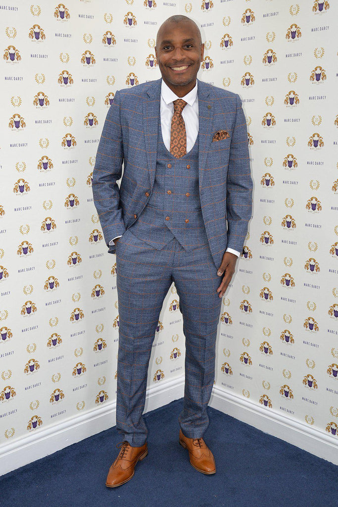 Former Footballer Clinton Morrison Jenson Sky Blue Check Suit