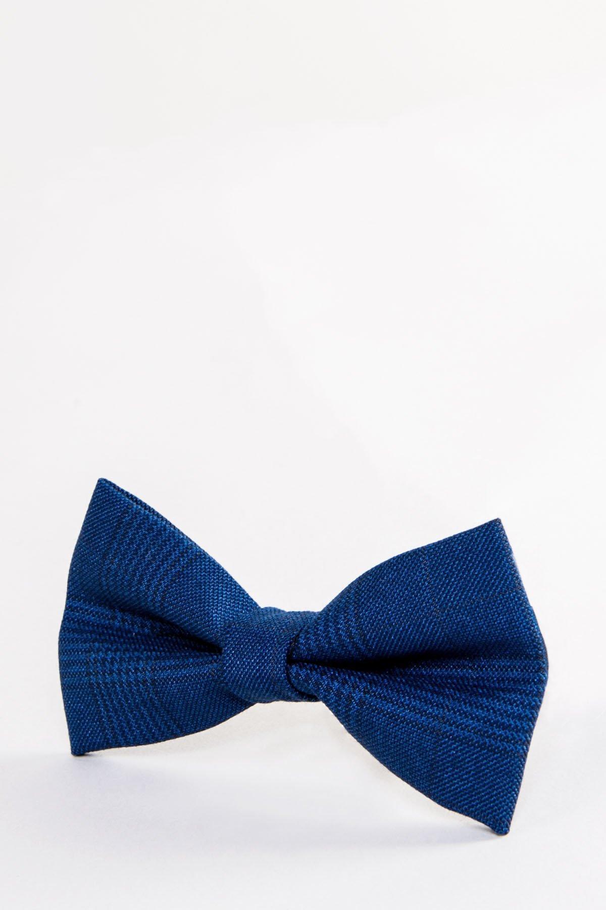 The Accessory GEORGE Royal Blue Check Bow Tie, featuring a classic butterfly shape, is shown against a plain white background.