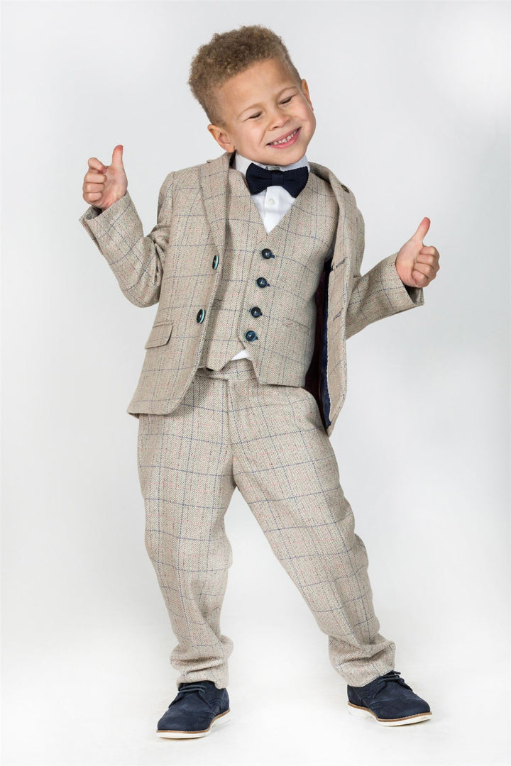 HARDING - Childrens Cream Tweed Check Three Piece Suit