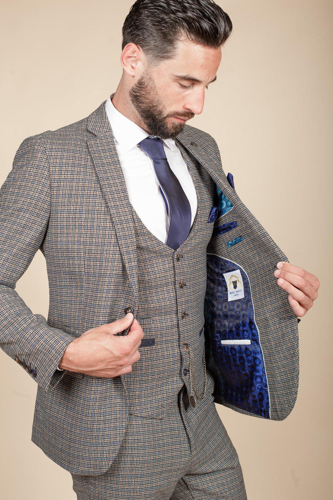 HARDWICK Navy Tan Tweed Check Blazer - Main Image