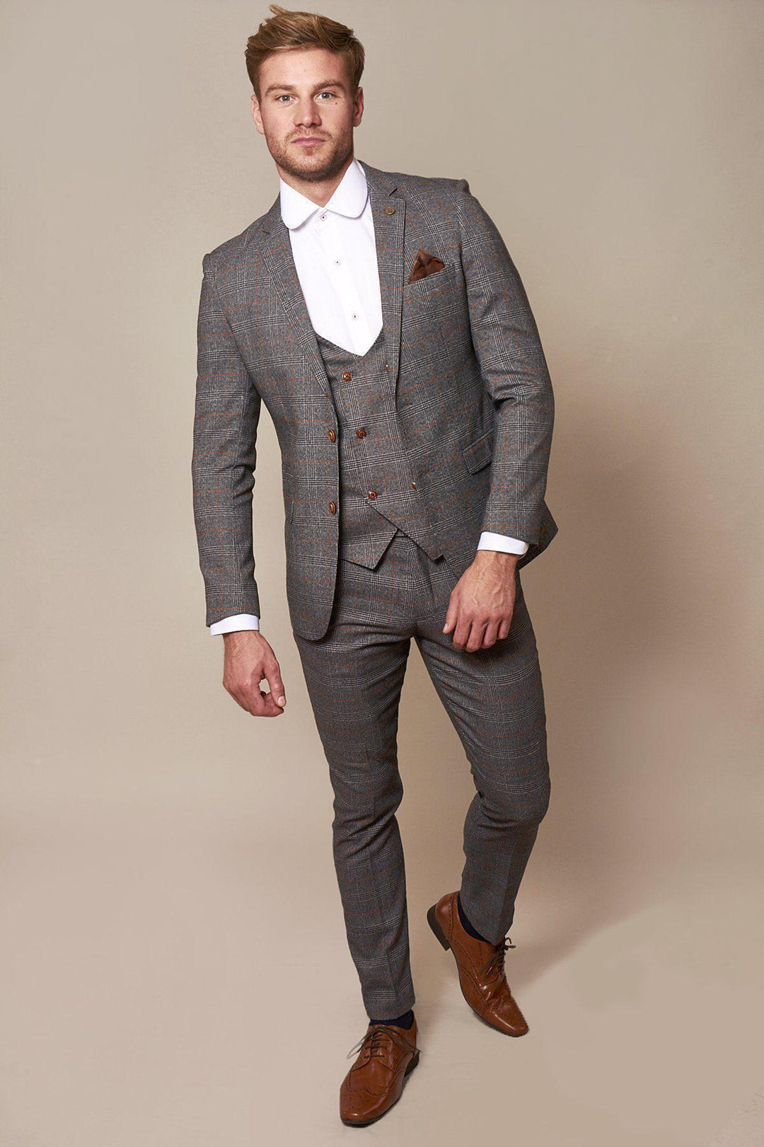 Luton Town Footballer Andros Townsend in Jenson Grey Check Suit & Kelvin Tan Waistcoat