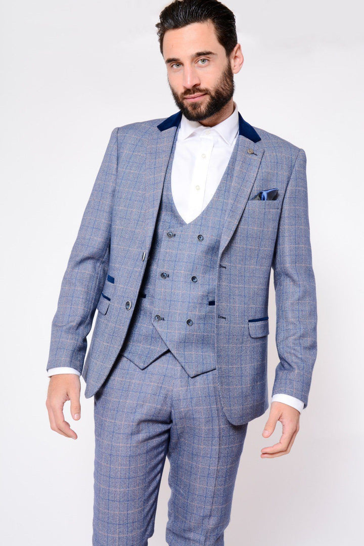 HILTON - Blue Tweed Suit with Double Breasted Waistcoat