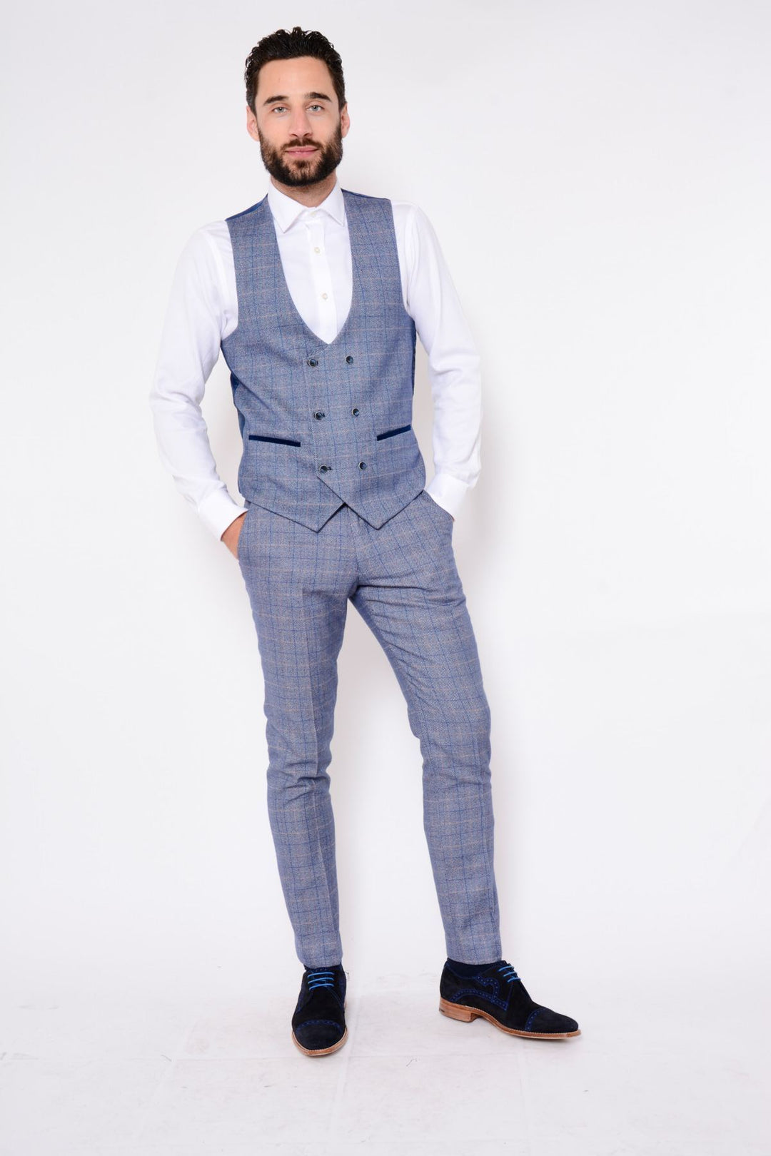 HILTON - Blue Tweed Suit with Double Breasted Waistcoat