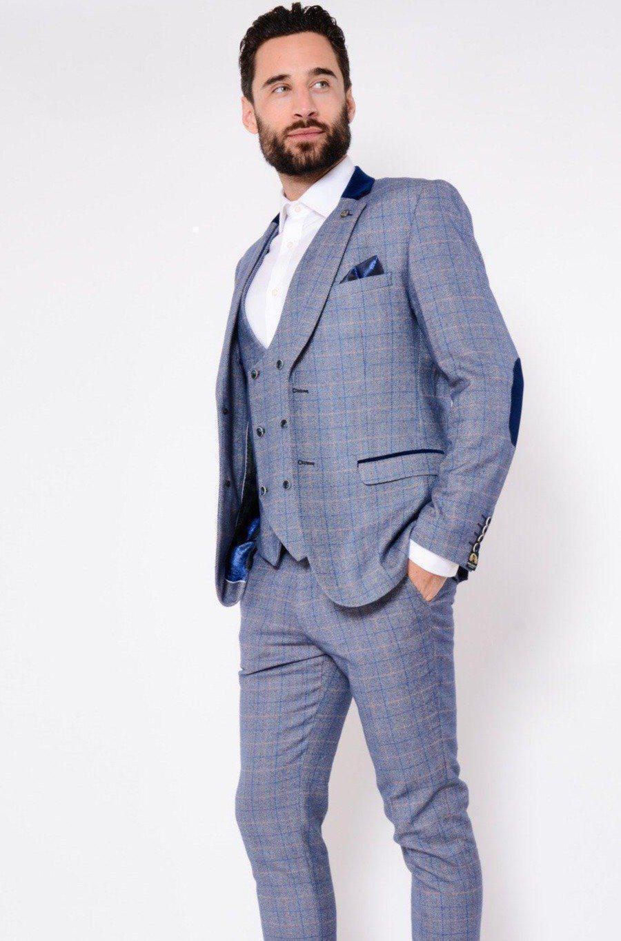 HILTON - Blue Tweed Suit with Double Breasted Waistcoat