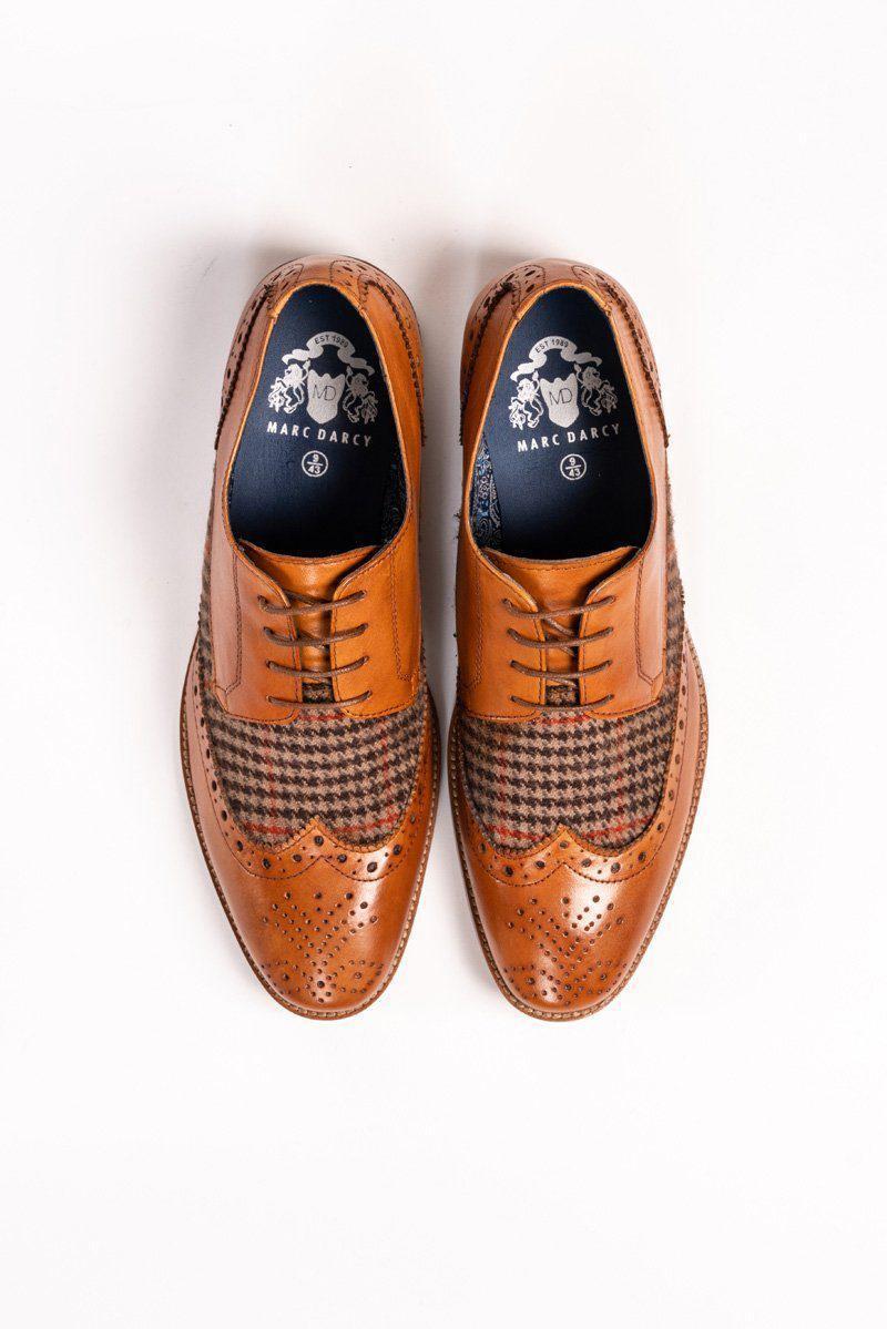 JACOB - Tan Leather Tweed Contrast Brogue Shoe – Marc Darcy