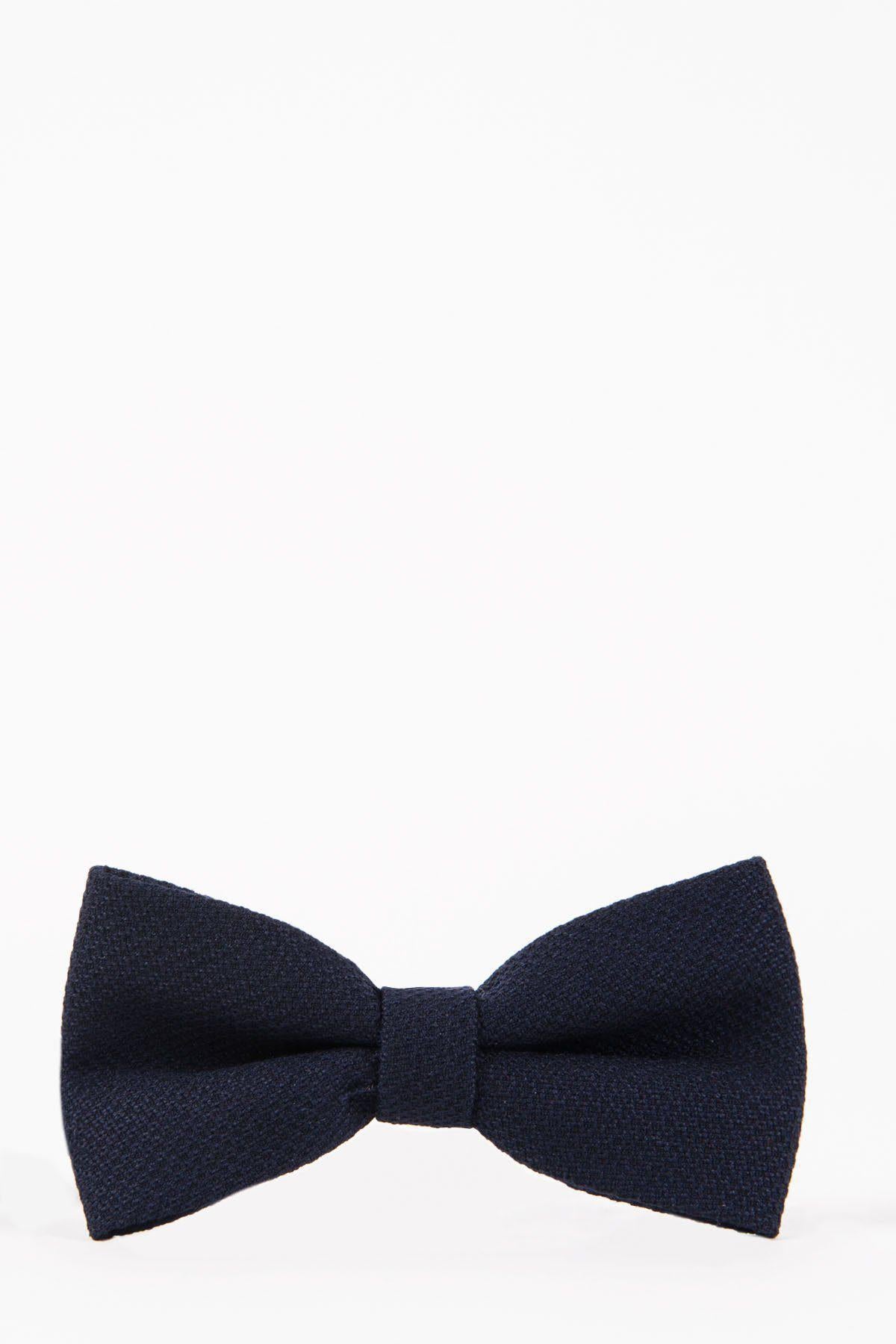 The Accessory JD4 - Navy Bow Tie features a textured fabric and is neatly tied, making it perfect to pair with a JD4 suit. It is displayed against a plain white background.