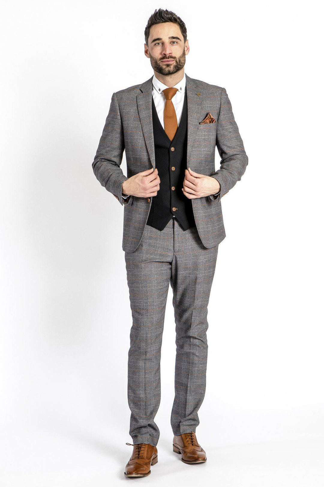 JENSON - Grey Check Suit With MAX Black Waistcoat